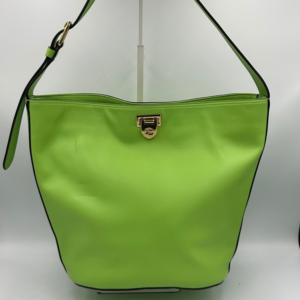 Ralph Lauren Harlow Bucket Shoulder Bag Neon Rivera Green Leather Dopamine Hobo